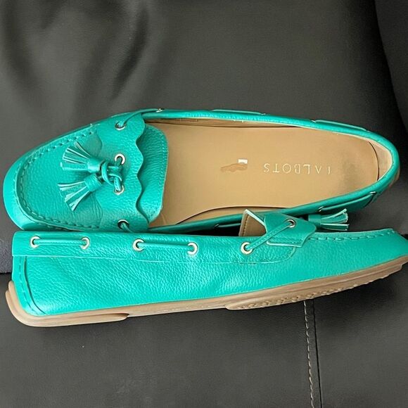Talbots leather Turquoise Tassel Loafers /Driving Shoes SZ 8 - Picture 4 of 11